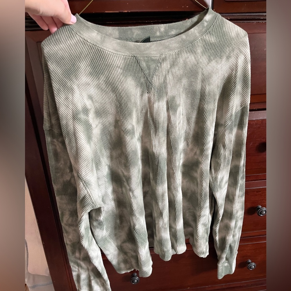 Wild Fable Green Tie Dye Waffle-Knit Long Sleeve